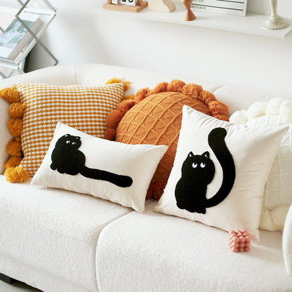 0092#Original Design Modern Minimalist Cat Embroidered Cushion