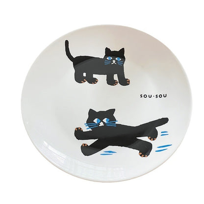 010#Ceramic Dinner Plate Black Cat Breakfast Household Good-looking Tableware Salad Dish