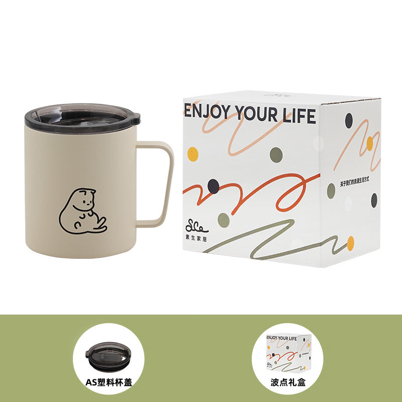 0084#Capped Mug, Insulated And Cold Water Cup, Cute Girl's Coffee, Birthday Gift