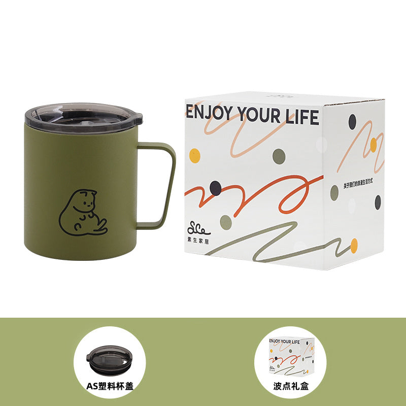 0084#Capped Mug, Insulated And Cold Water Cup, Cute Girl's Coffee, Birthday Gift