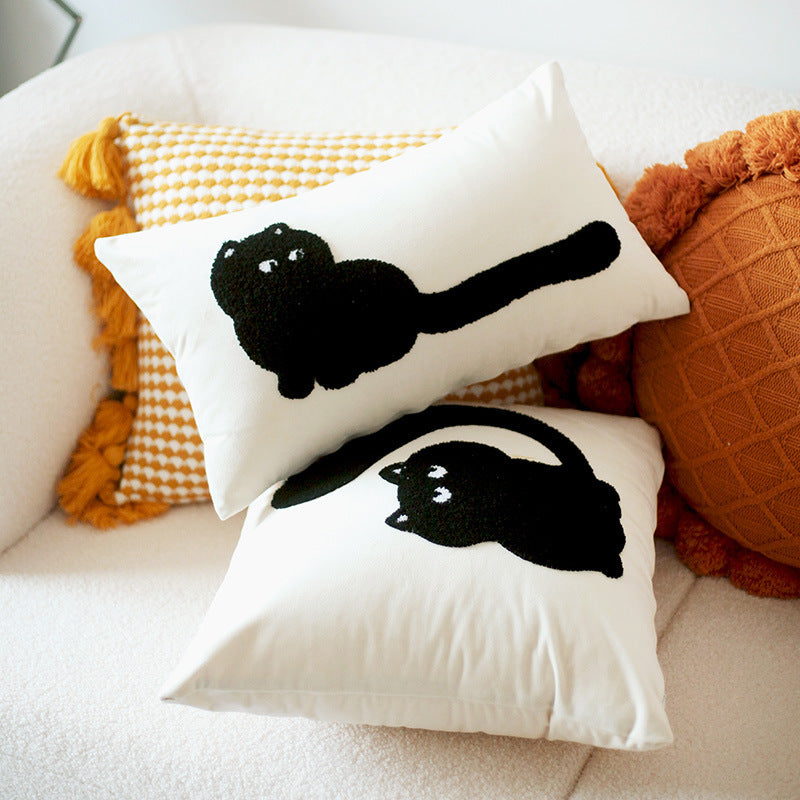 0092#Original Design Modern Minimalist Cat Embroidered Cushion